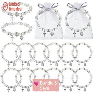 Adjustable Stretch Rosary Bracelets with Mesh Bags, Religious Jewelry Gifts